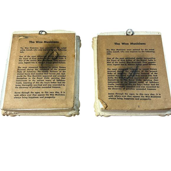 Vintage Wee Musicians Wall Hanging Pair with Ornate Frames circa 1940s - Picture 4 of 4